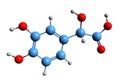 3D image of 3,4-Dihydroxymandelic acid skeletal formula Royalty Free Stock Photo
