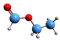 3D image of Ethyl formate skeletal formula Royalty Free Stock Photo