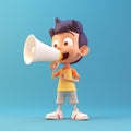 Cartoon 3d character speaking into a megaphone. Royalty Free Stock Photo