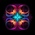 Vibrant Neon Symmetrical Flower Designs On Black Background