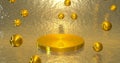 3D image, gold podium background for product demonstration. mockup, geometric platform.