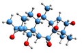 3D image of Grayanotoxin III skeletal formula Royalty Free Stock Photo