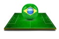 3d image of green soccer field and soccer-ball with Brazil logo