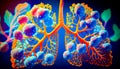 3d image of human lungs with the lungs highlighted in bright colors. Generative AI