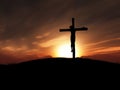 3D image of Jesus on the cross at sunset