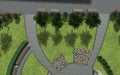 3d image of the landscape design of the city square.