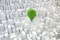 3d image of light bulb and city, green economy concept