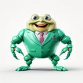 Friendly Anthropomorphic Crab In Green Turquoise Suit - 3d Businessperson Frog