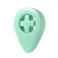 3d image medicine geotag icon. Medical cross company enterprise. Map turquoise tag on white background. Location of