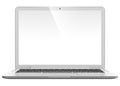 3D image of modern laptop with blank screen isolated on transparent background