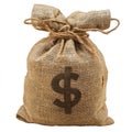 A 3D image of a money sack brimming with dollar bills, adorned with a dollar sign. Royalty Free Stock Photo