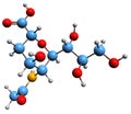 3D image of N-Acetylneuraminic acid skeletal formula Royalty Free Stock Photo