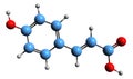 3D image of p-Coumaric acid skeletal formula Royalty Free Stock Photo