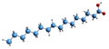 3D image of Palmitoleic acid skeletal formula Royalty Free Stock Photo