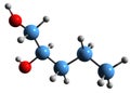 3D image of Pentylene Glycol skeletal formula