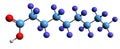3D image of Perfluorononanoic acid skeletal formula Royalty Free Stock Photo