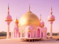 3d image of pink islamic mosque with gold dome