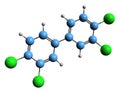 3D image of Polychlorinated biphenyls skeletal formula Royalty Free Stock Photo