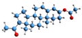 3D image of progesterone acetate skeletal formula