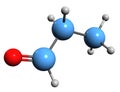 3D image of Propionaldehyde skeletal formula Royalty Free Stock Photo