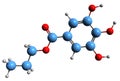 3D image of Propyl gallate skeletal formula Royalty Free Stock Photo