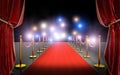 3d image render of a red carpet with velvet curtains and flash in the background Royalty Free Stock Photo