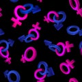 3D image, rendering Seamless pattern on a black background. The symbol of gender. Valentine's Day. Venus, Mars