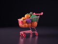 Shopping cart full of fruit, 3d illustration shopping concept.