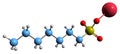 3D image of Sodium heptanesulfonate skeletal formula Royalty Free Stock Photo