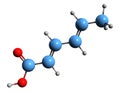 3D image of Sorbic acid skeletal formula Royalty Free Stock Photo