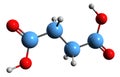 3D image of Succinic acid skeletal formula Royalty Free Stock Photo