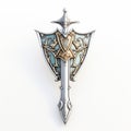 Free Fantasy Sword 3d Render In Light Silver And Cyan