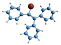 3D image of Triphenylbromoethylene skeletal formula Royalty Free Stock Photo