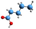 3D image of Valeric acid skeletal formula