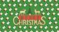 3D image of a wooden Merry Christmas message and several miniature Santa Claus and Snowman figurines laid out in alternating rows