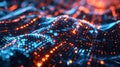 A 3D imagery of a blockchain, representing data blocks linked in digital chain with connections