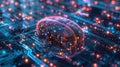 A 3D imagery of a blockchain, representing data blocks linked in digital chain with connections