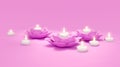 3D imaging. Candle in flower candlestick. minimalizm, one color. Relax, meditation. Pink