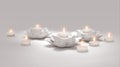 3D imaging. Candle in flower candlestick. minimalizm, one color. Relax, meditation. White