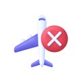 3D Incorrect airplane icon. Canceled flight. Rejected. Flight transport symbol. Travel concept