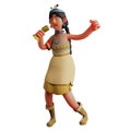 3D Indian Girl Cartoon Character singing on a microphone