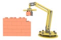 3d industrial robotic mechanical arm building brick wall illustration background