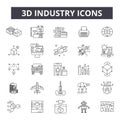 3d industry line icons. Editable stroke signs. Concept icons: industrial design, technology, factory, construction