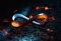 3D Infinity symbol on computer programming code. Computer science and technology background. Royalty Free Stock Photo