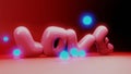 3d Inflatable word love collapses amid glowing blue balls animation