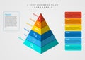 3D infographic 6 steps success business planning triangle pyramid segmented multi color .