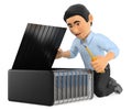 3D Information technology technician repairing a server