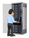 3D Information technology technician working in rack network server room Royalty Free Stock Photo