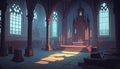 2D interior of old stone church background environment for