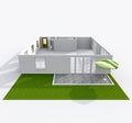 3d interior rendering of empty paper model home apartment Royalty Free Stock Photo